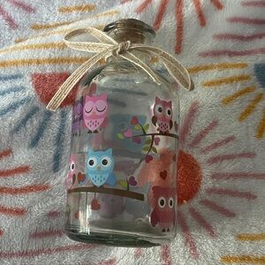 Owl Decorated Glass Bottle with Bow and Cork-Perfect for a Mind Jar